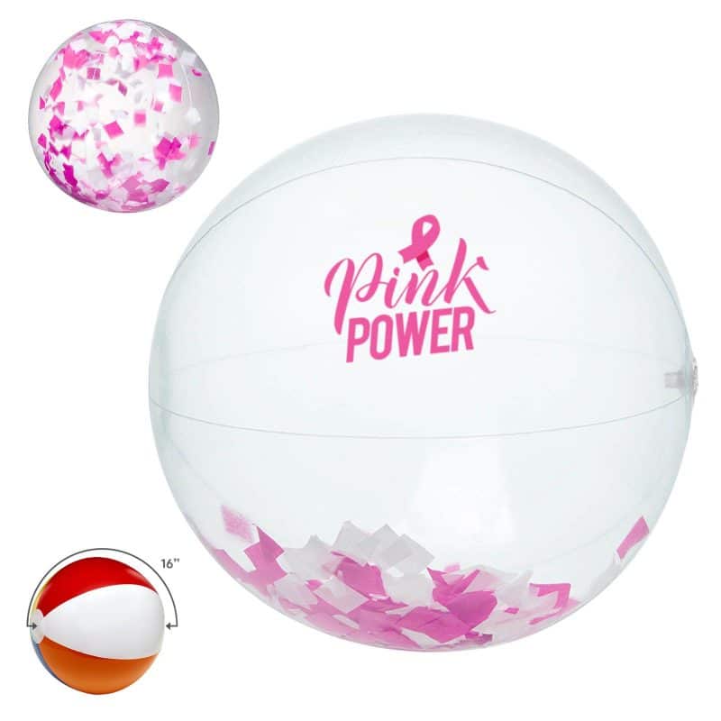 16" Pink & White Confetti Filled Round Beach Ball